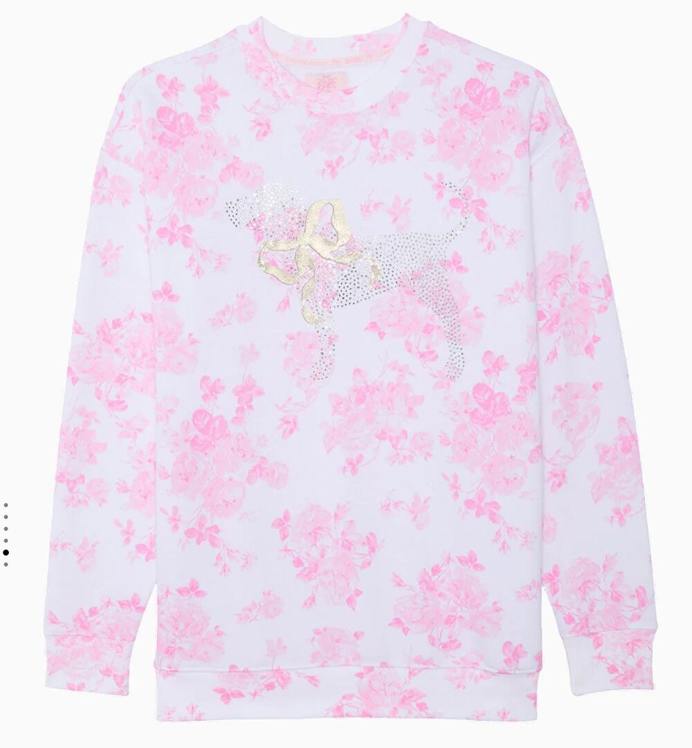 PINK x LoveShackFancy Oversized Crew Sweatshirt Everblooming White Size M NWT